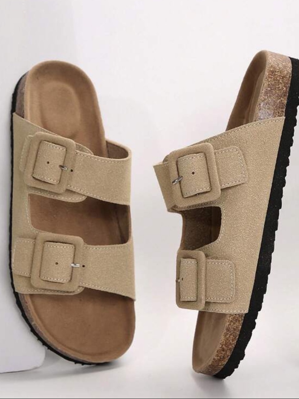 Apricot Double-Buckle Slide Sandals